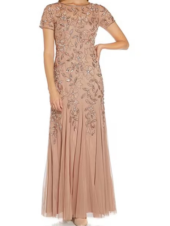 Adrianna Papell Dresses & Skirts - Adrianna Papell beaded Floral short sleeves Godet long dress gown size 22W